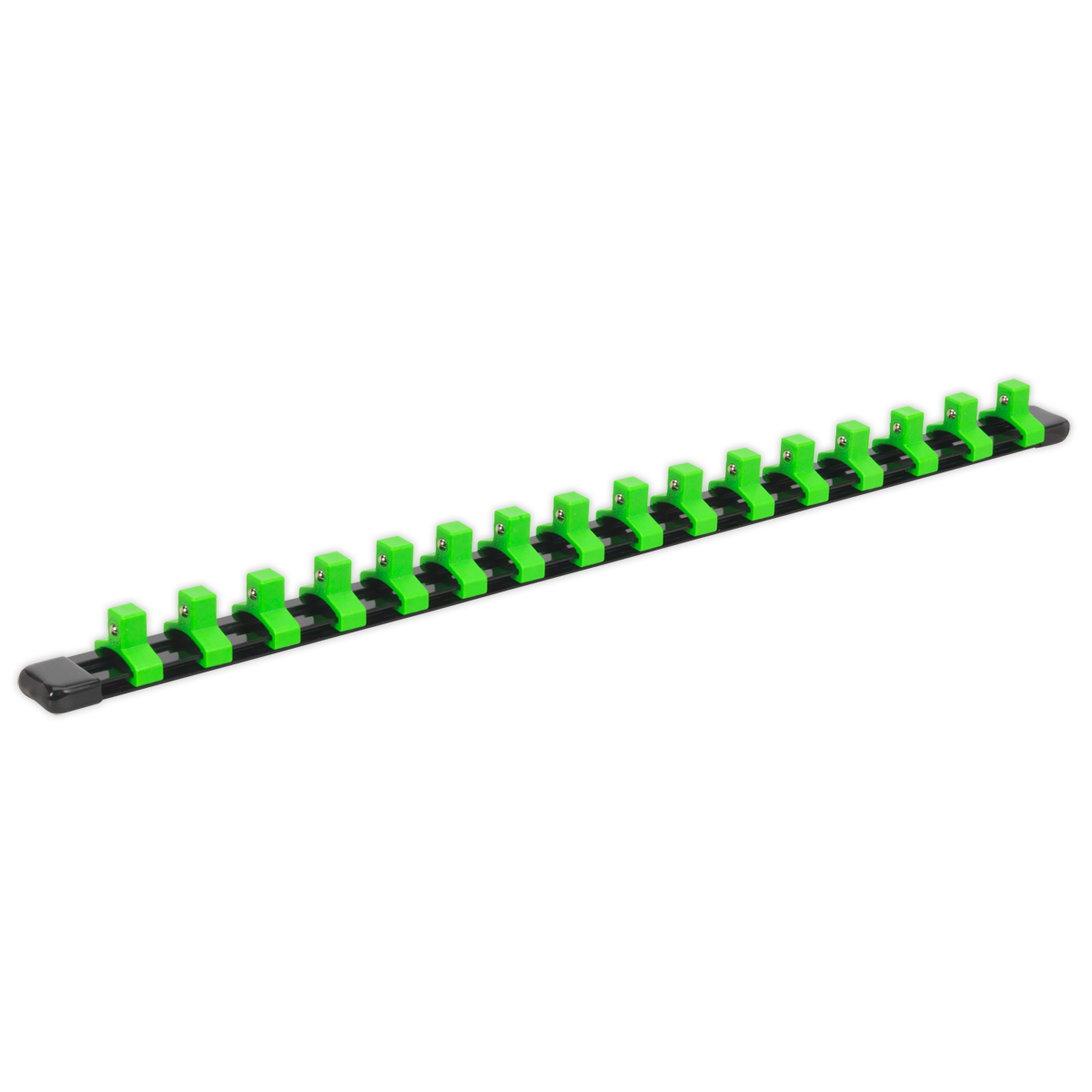 3/8"Sq Drive Socket Retaining Rail with 16 Clips - Hi-Vis Green