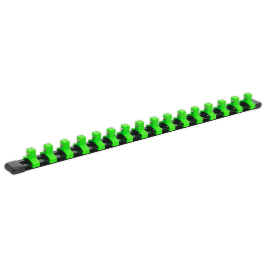 3/8"Sq Drive Socket Retaining Rail with 16 Clips - Hi-Vis Green