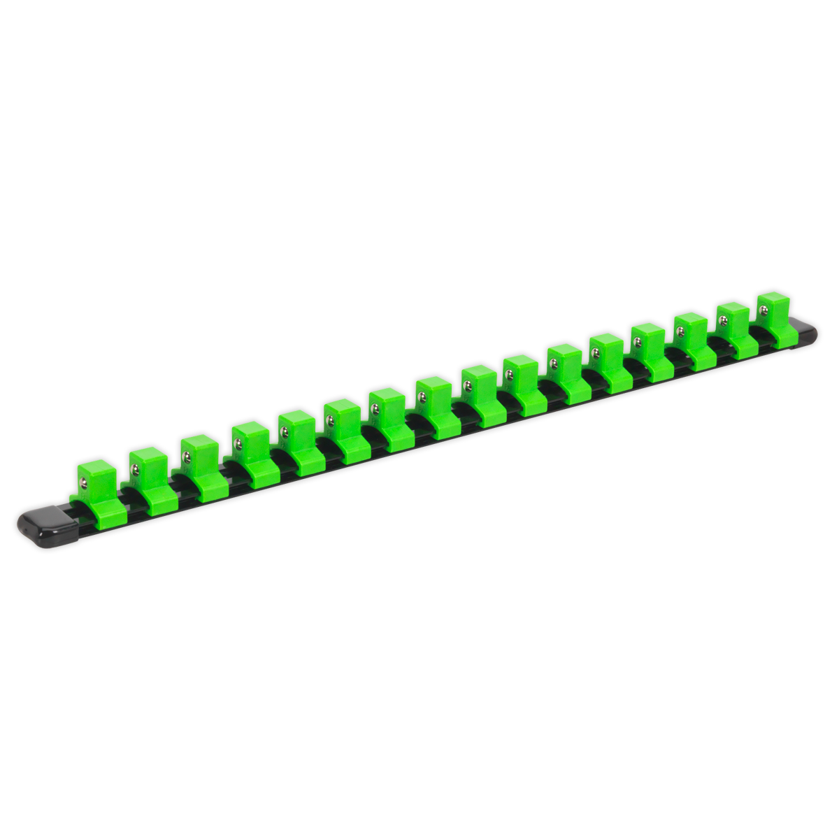 1/2"Sq Drive Socket Retaining Rail with 16 Clips - Hi-Vis Green