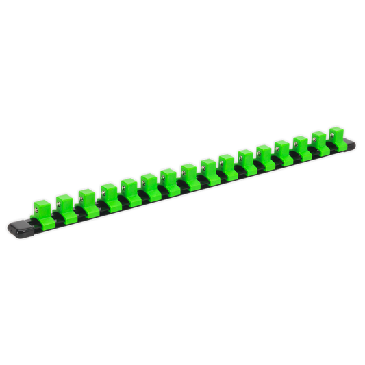 1/2"Sq Drive Socket Retaining Rail with 16 Clips - Hi-Vis Green