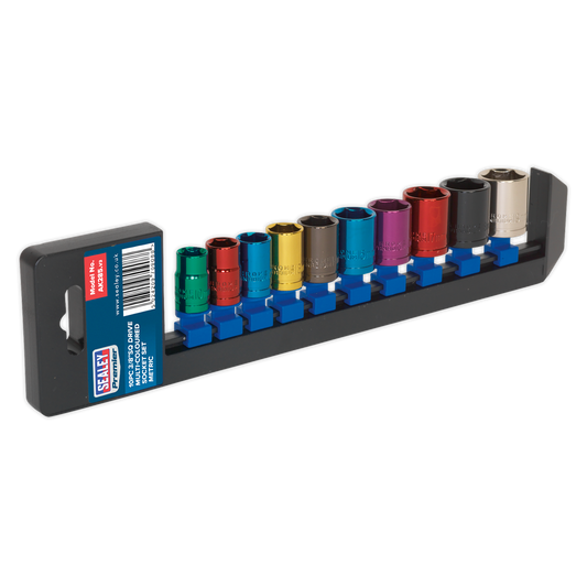 10pc 3/8"Sq Drive Multi-Coloured Socket Set