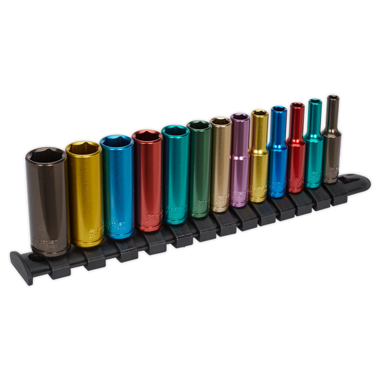 13pc 1/4"Sq Drive Deep Multi-Coloured Socket Set