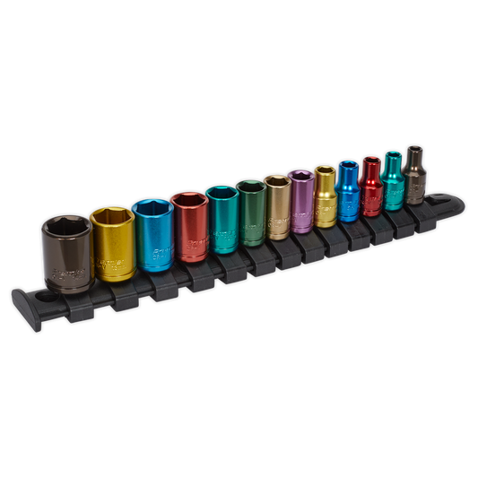 13pc 1/4"Sq Drive Multi-Coloured Socket Set WallDrive®