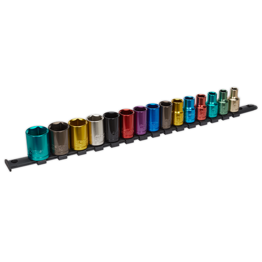 15pc 1/2"Sq Drive Multi-Coloured Socket Set WallDrive®