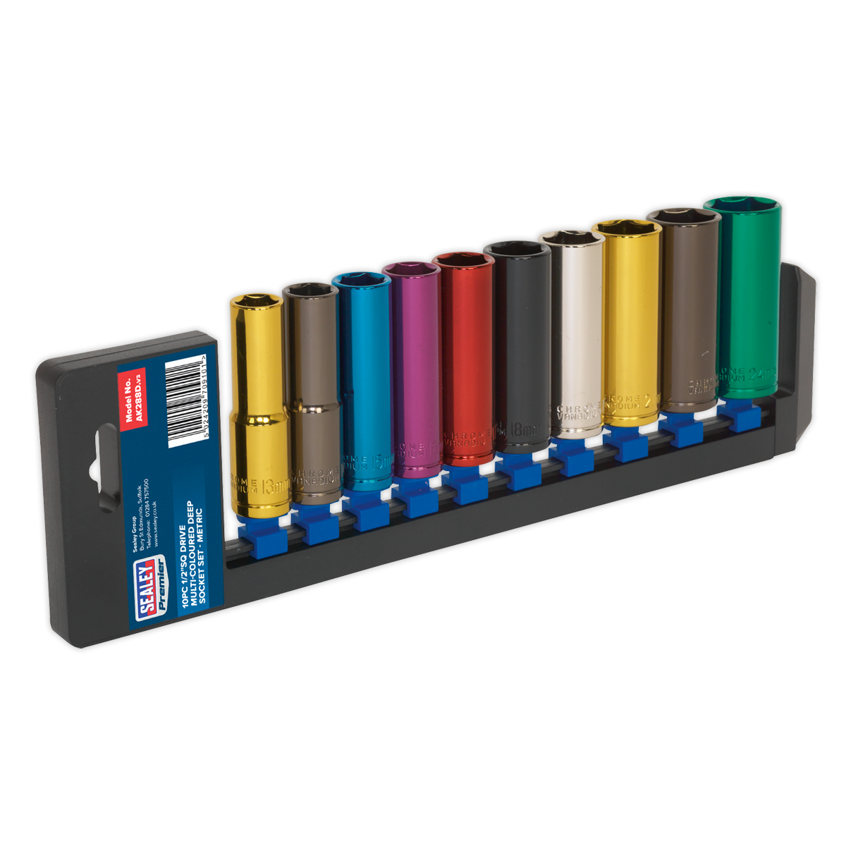 10pc 1/2"Sq Drive Deep Multi-Coloured Socket Set