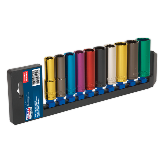 10pc 1/2"Sq Drive Deep Multi-Coloured Socket Set