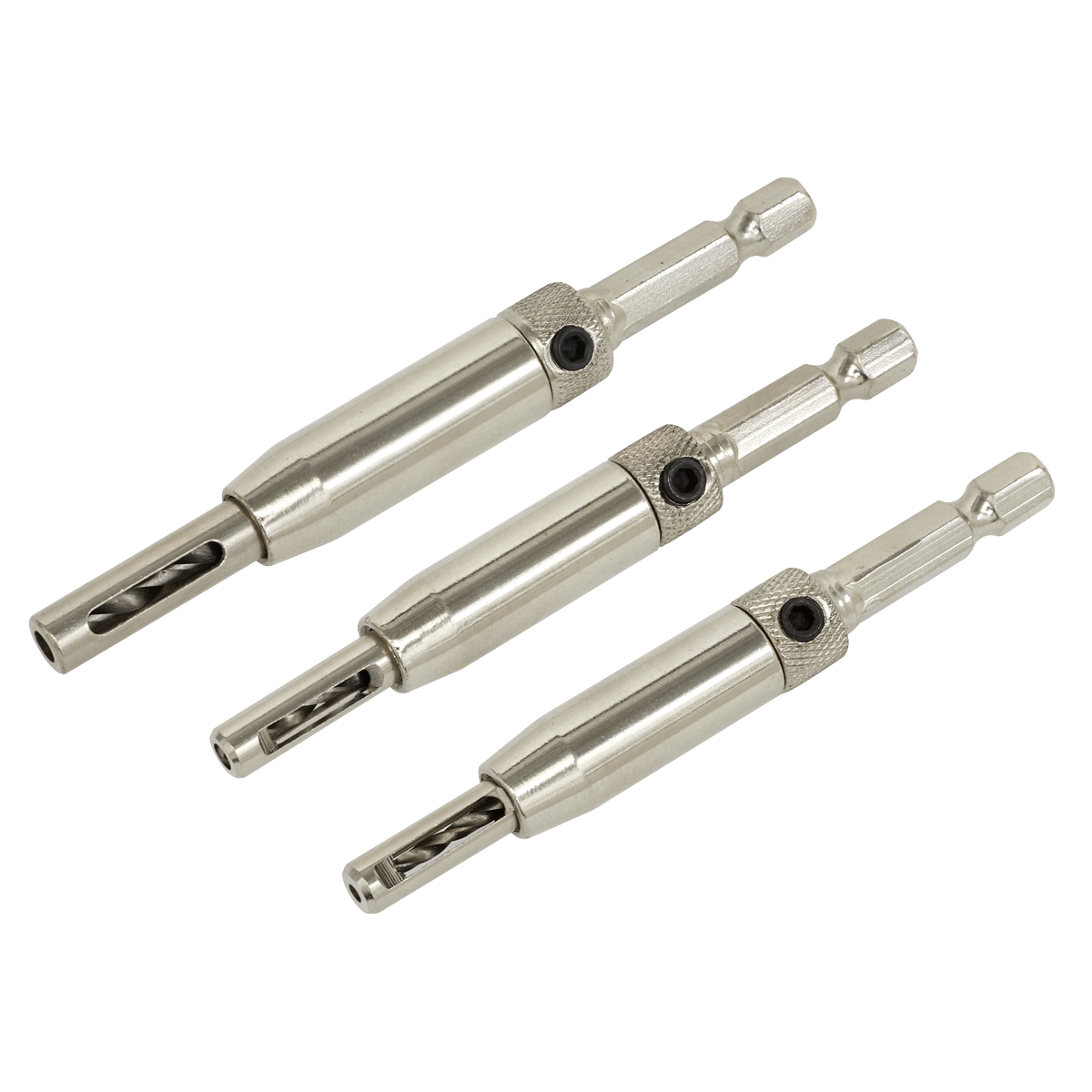 3pc Self-Centring Chamfered Hinge Drill Set