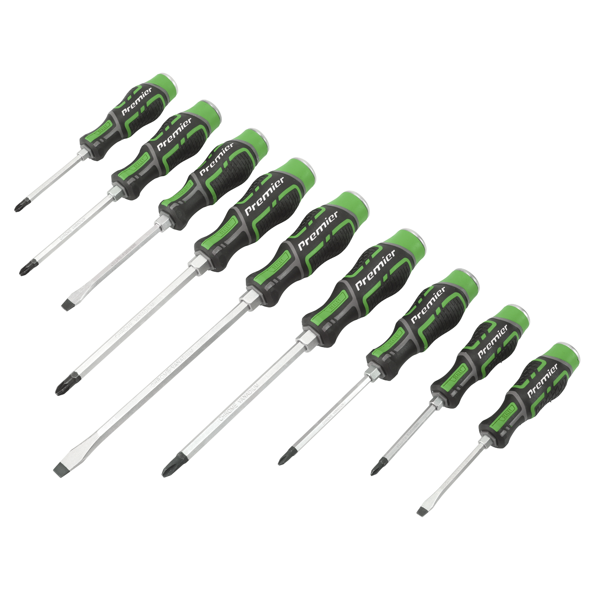 9pc Hammer-Thru Screwdriver Set Hi-Vis Green