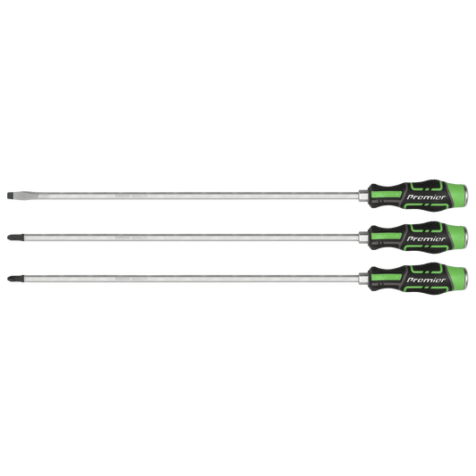 3pc 450mm Extra-Long Hammer-Thru Screwdriver Set Hi-Vis Green