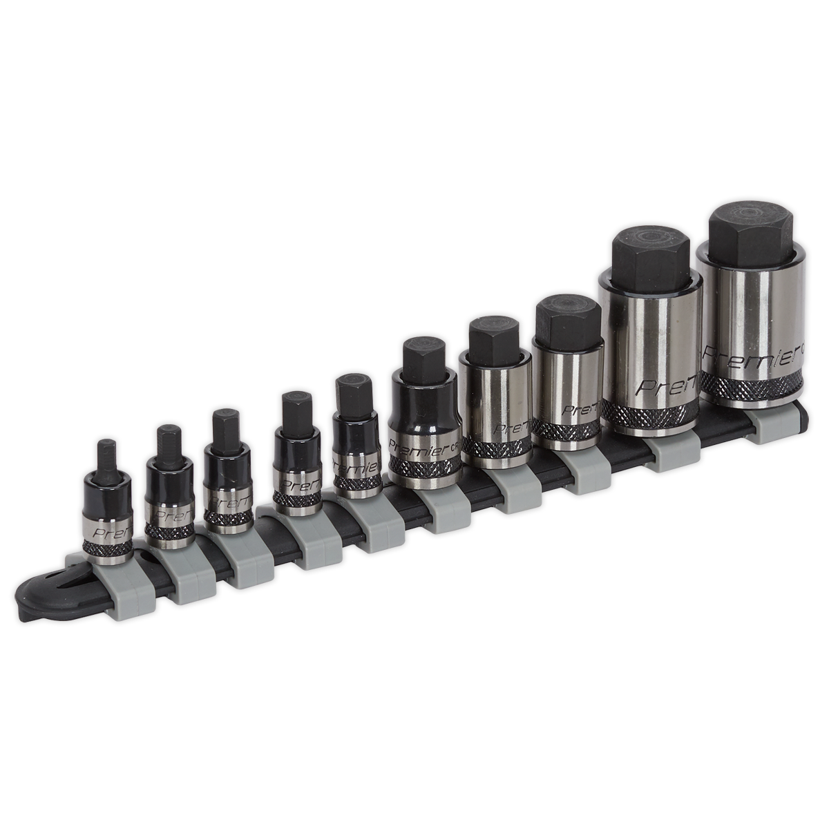 10pc 1/4", 3/8" & 1/2"Sq Drive Stubby Hex Socket Bit Set - Black Series