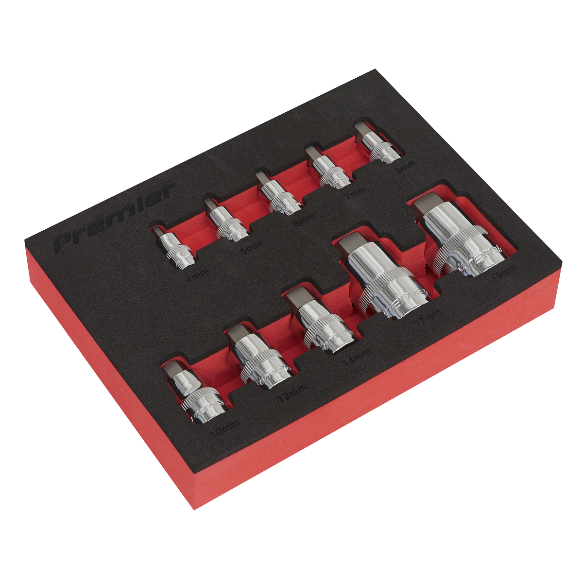 10pc 1/4", 3/8" & 1/2"Sq Drive Stubby Hex Socket Bit Set