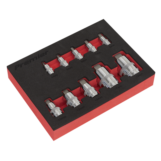 10pc 1/4", 3/8" & 1/2"Sq Drive Stubby Hex Socket Bit Set