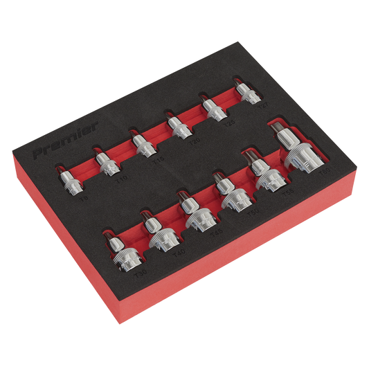 12pc 1/4", 3/8" & 1/2"Sq Drive Stubby TRX-Star* Socket Bit Set