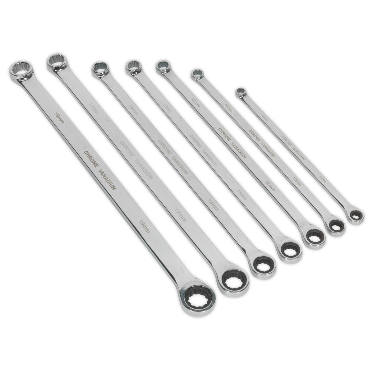 7pc Extra-Long Double Ring Ratchet/Fixed Spanner Set