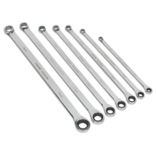 7pc Extra-Long Double Ring Ratchet/Fixed Spanner Set