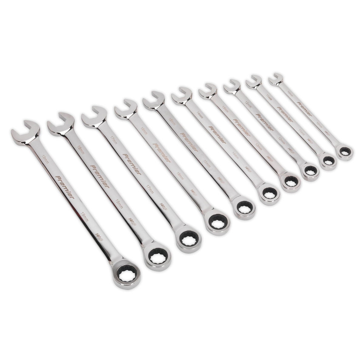 10pc Extra-Long Combination Ratchet Spanner Set