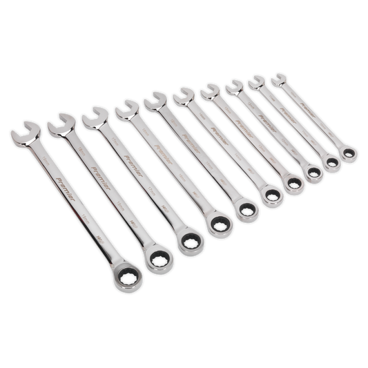 10pc Extra-Long Combination Ratchet Spanner Set