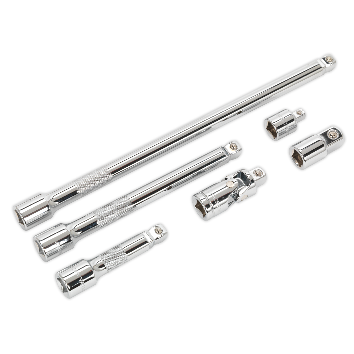 6pc 3/8"Sq Drive Wobble/Rigid Extension Bar, Adaptor & Universal Joint Set