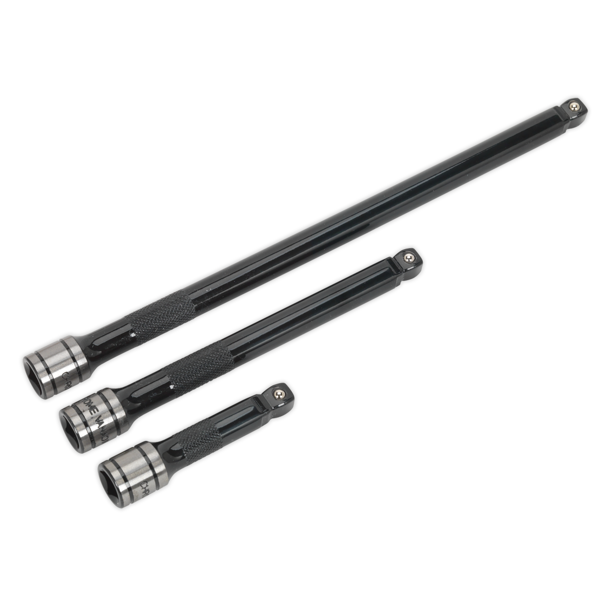 3pc 3/8"Sq Drive Wobble/Rigid Extension Bar Set Black Series