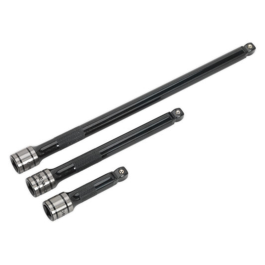 3pc 3/8"Sq Drive Wobble/Rigid Extension Bar Set Black Series