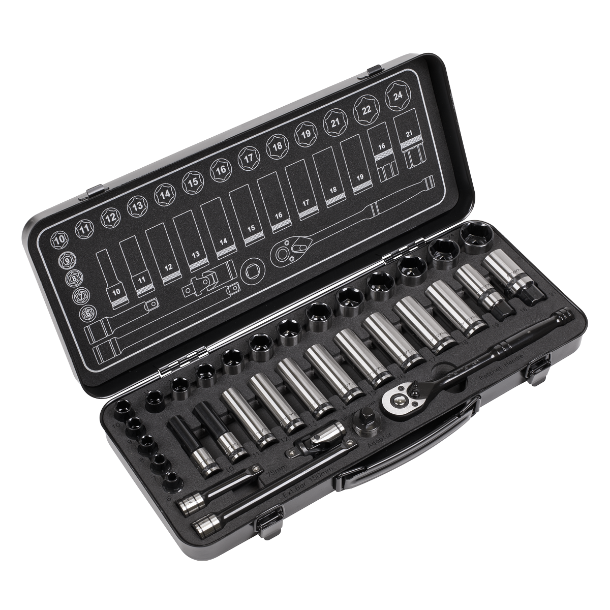 34pc 3/8"Sq Drive Socket Set - Black Series