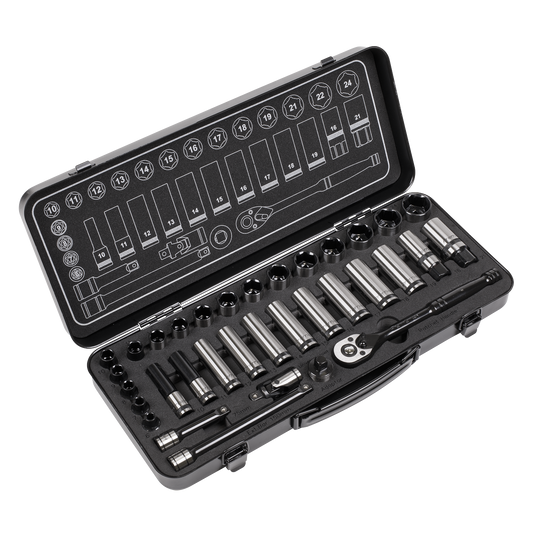 34pc 3/8"Sq Drive Socket Set - Black Series