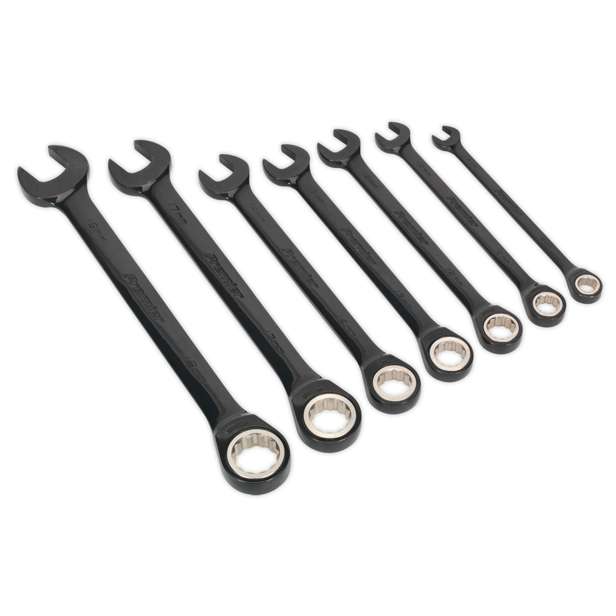7pc Combination Ratchet Spanner Set - Black Series