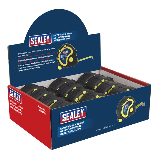 5m(16ft) x 19mm Tape Measure - Metric/Imperial - Display Box of 12