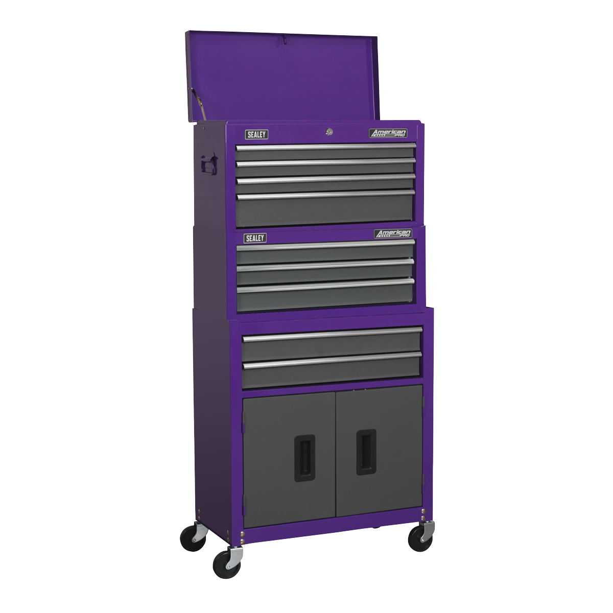 Topchest, Mid-Box & Rollcab 9 Drawer Stack - Purple