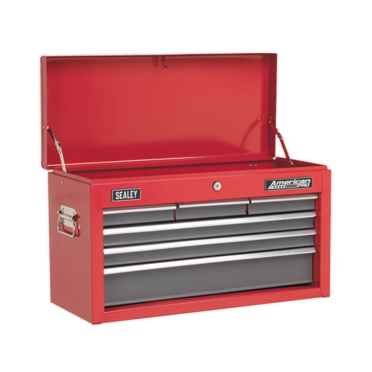 6 Drawer Topchest with Ball-Bearing Slides - Red/Grey