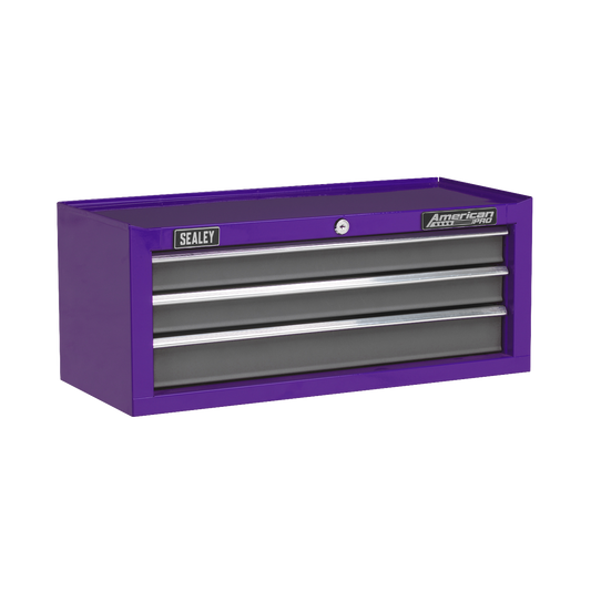 3 Drawer Mid-Box with Ball-Bearing Slides - Purple/Grey