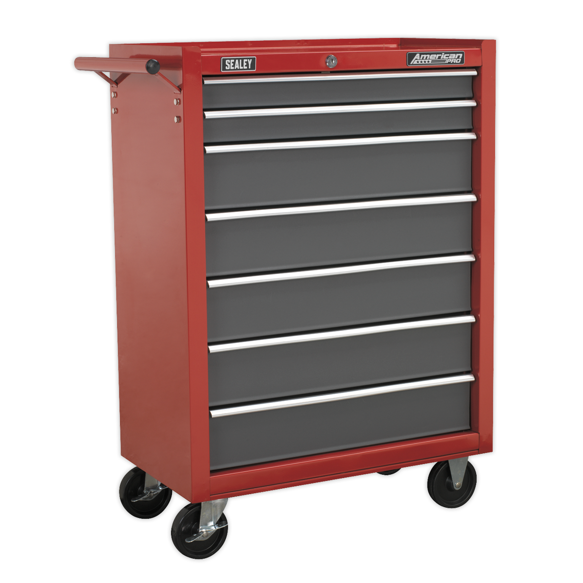 7 Drawer Rollcab with Ball-Bearing Slides - Red/Grey