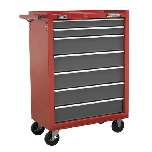 7 Drawer Rollcab with Ball-Bearing Slides - Red/Grey