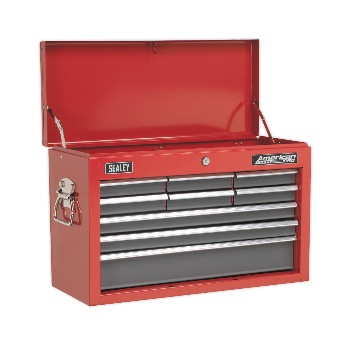 9 Drawer Topchest with Ball-Bearing Slides - Red/Grey