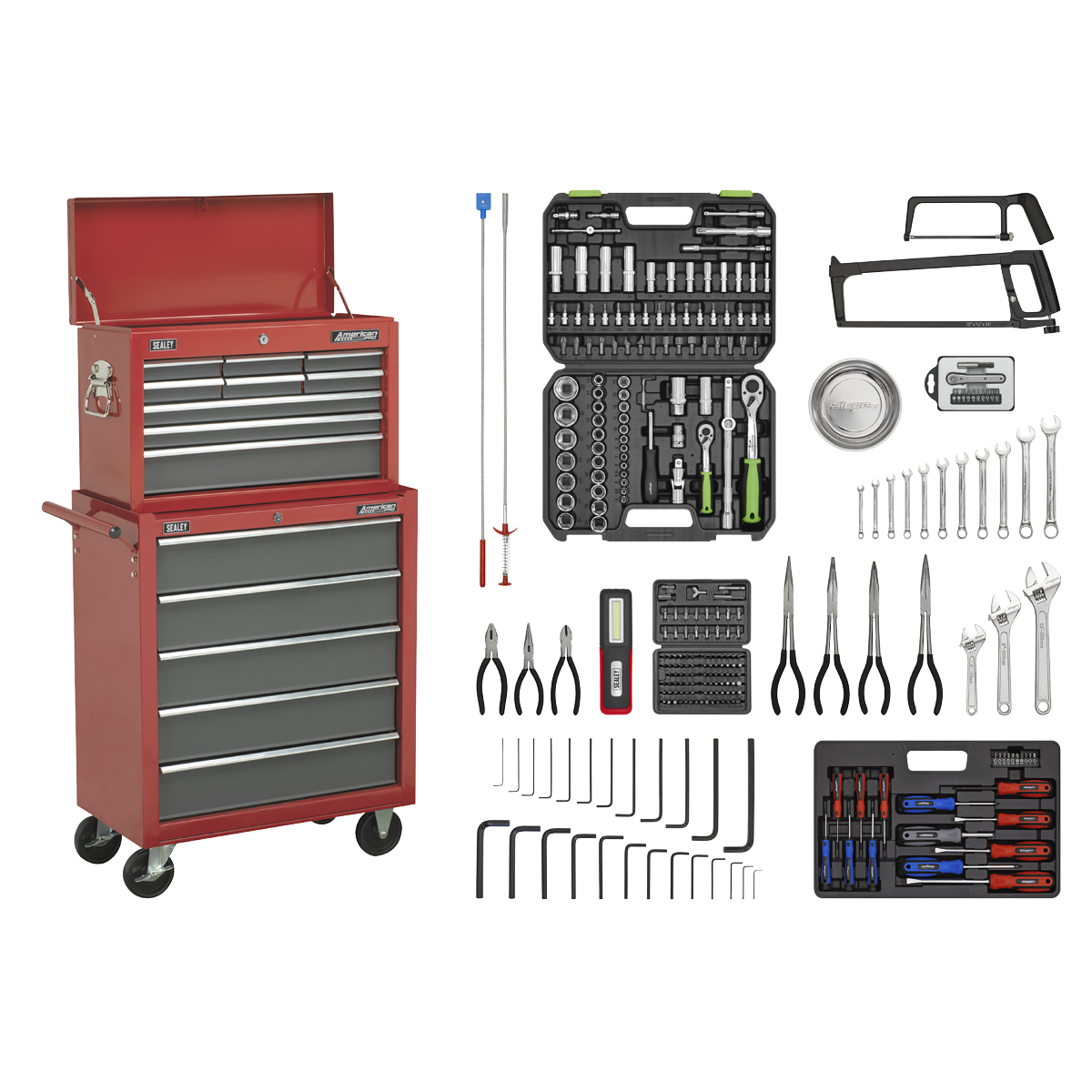 14 Drawer Topchest & Rollcab Combination with Ball-Bearing Slides & 281pc Tool Kit