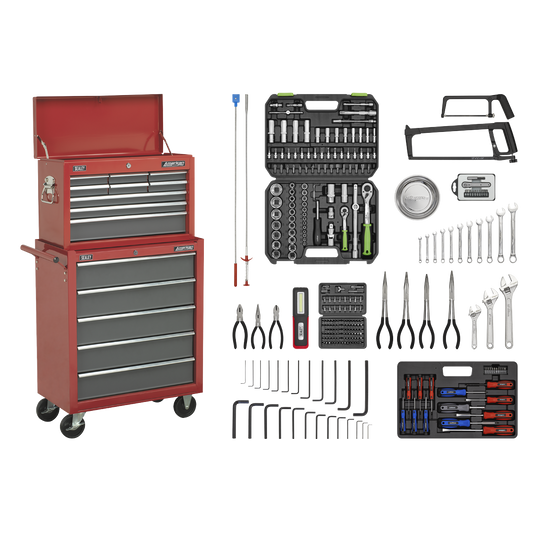14 Drawer Topchest & Rollcab Combination with Ball-Bearing Slides & 281pc Tool Kit