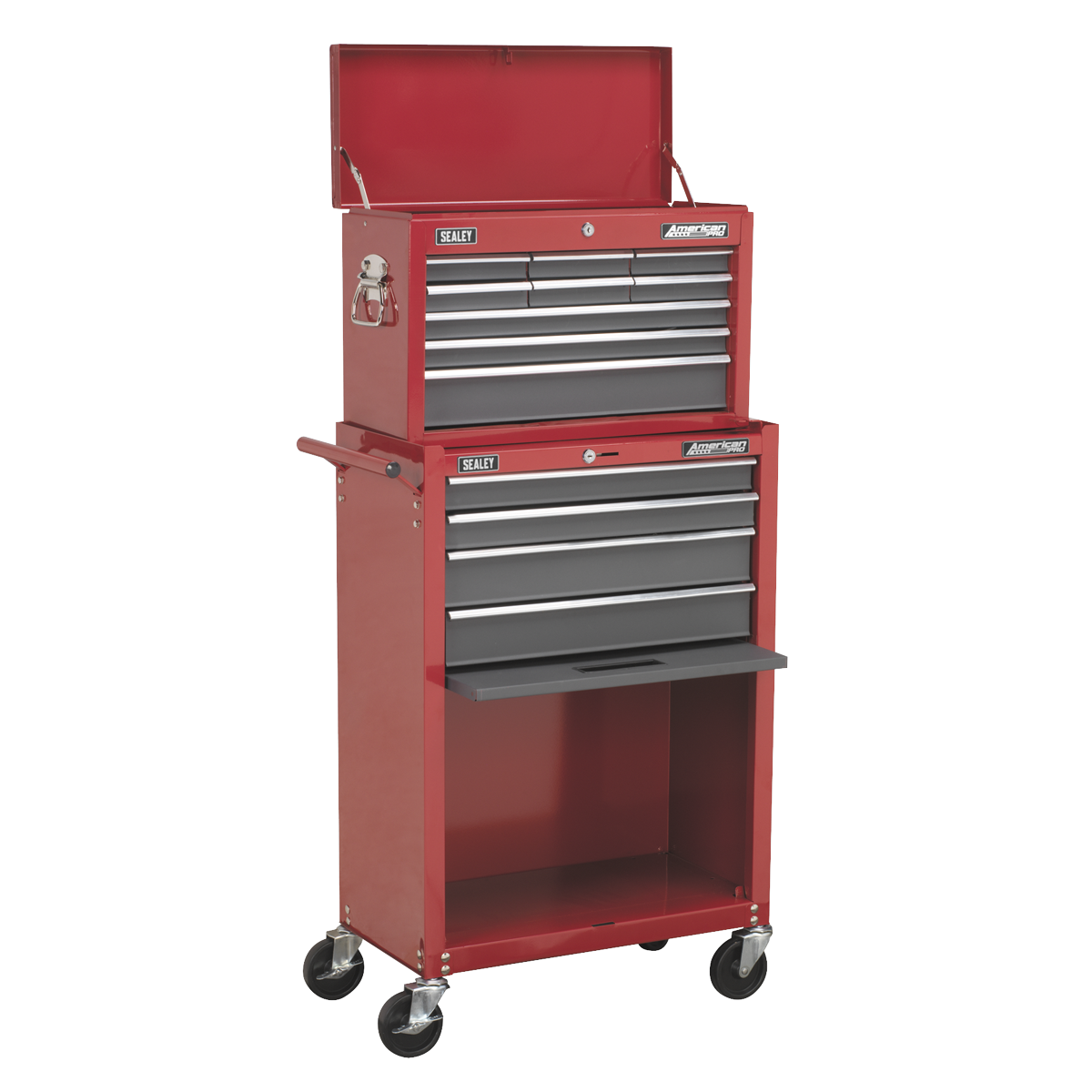 13 Drawer Topchest & Rollcab Combination with Ball-Bearing Slides - Red/Grey