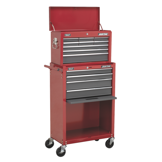 13 Drawer Topchest & Rollcab Combination with Ball-Bearing Slides - Red/Grey