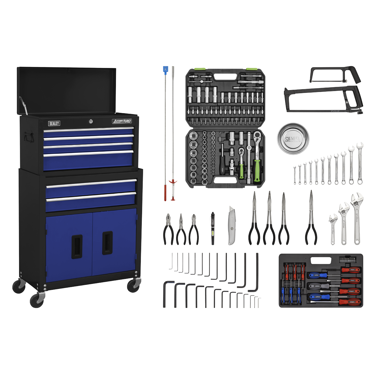 6 Drawer Topchest & Rollcab Combination with Ball-Bearing Slides & 170pc Tool Kit