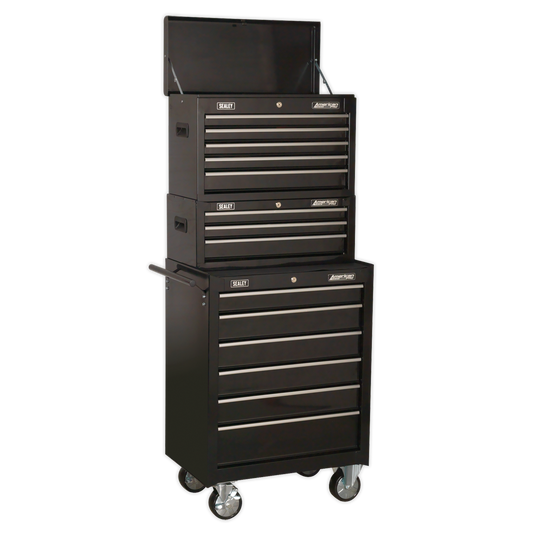 14 Drawer Topchest, Mid-Box & Rollcab Stack - Black