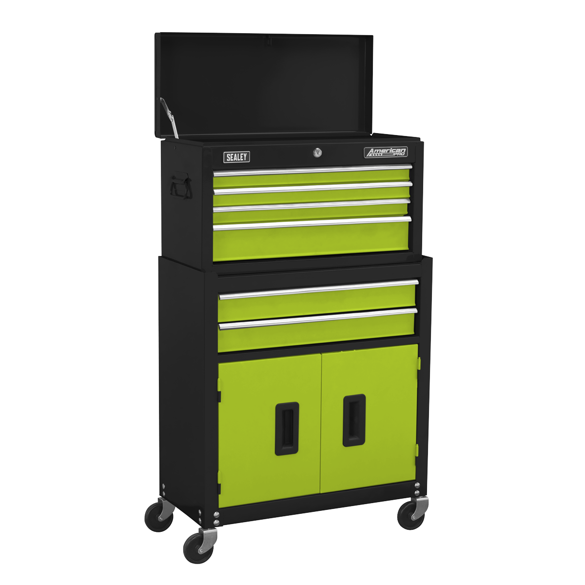 6 Drawer Topchest & Rollcab Combination with Ball-Bearing Slides - Hi-Vis Green