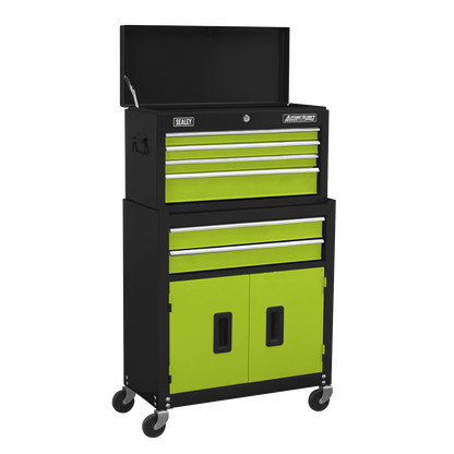 6 Drawer Topchest & Rollcab Combination with Ball-Bearing Slides - Hi-Vis Green