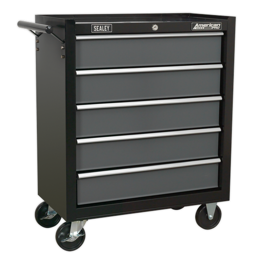 5 Drawer Rollcab with Ball-Bearing Slides - Black/Grey