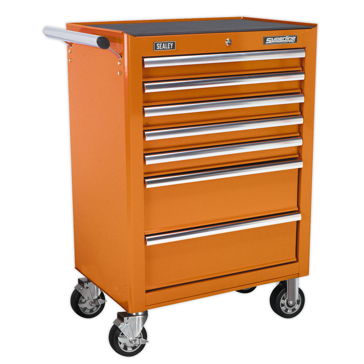 7 Drawer Rollcab with Ball-Bearing Slides - Orange