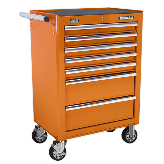 7 Drawer Rollcab with Ball-Bearing Slides - Orange