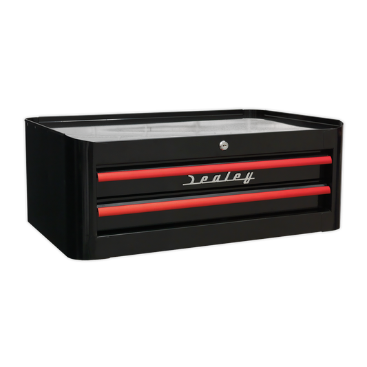 2 Drawer Retro Style Mid-Box - Black with Red Anodised Drawer Pulls