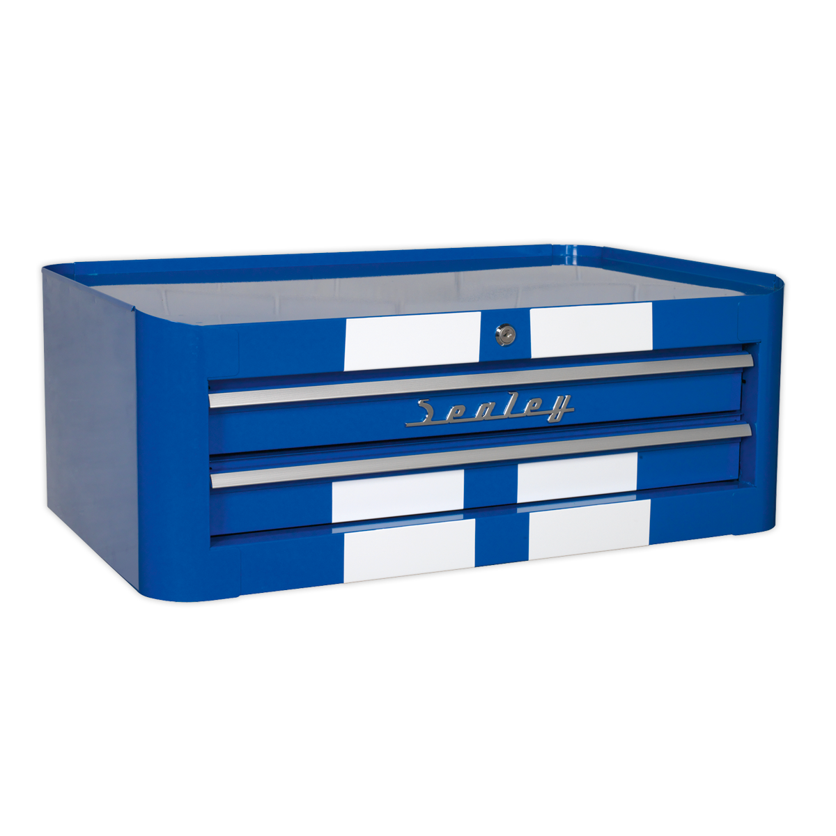 2 Drawer Retro Style Mid-Box - Blue with White Stripes