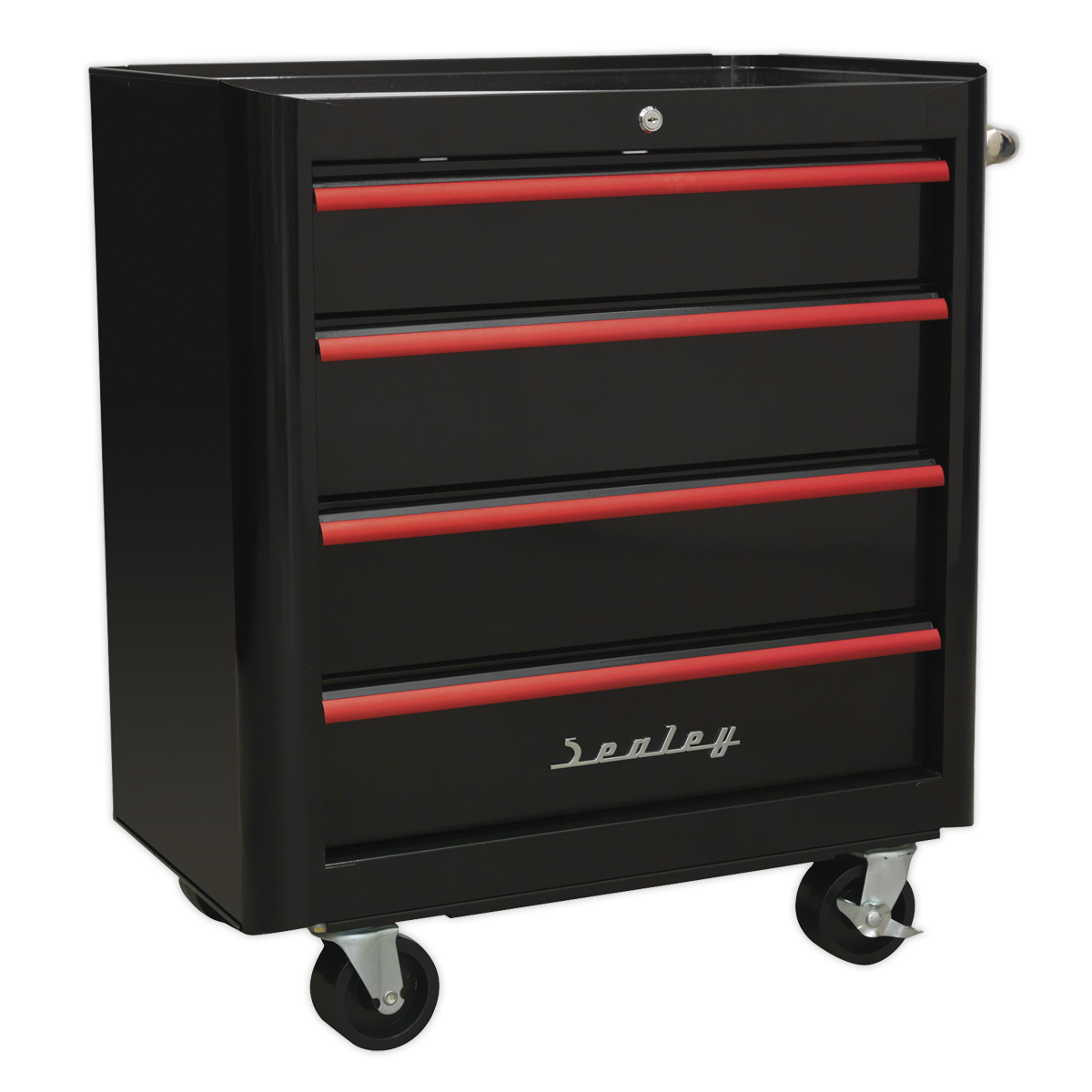 4 Drawer Retro Style Rollcab - Black with Red Anodised Drawer Pulls