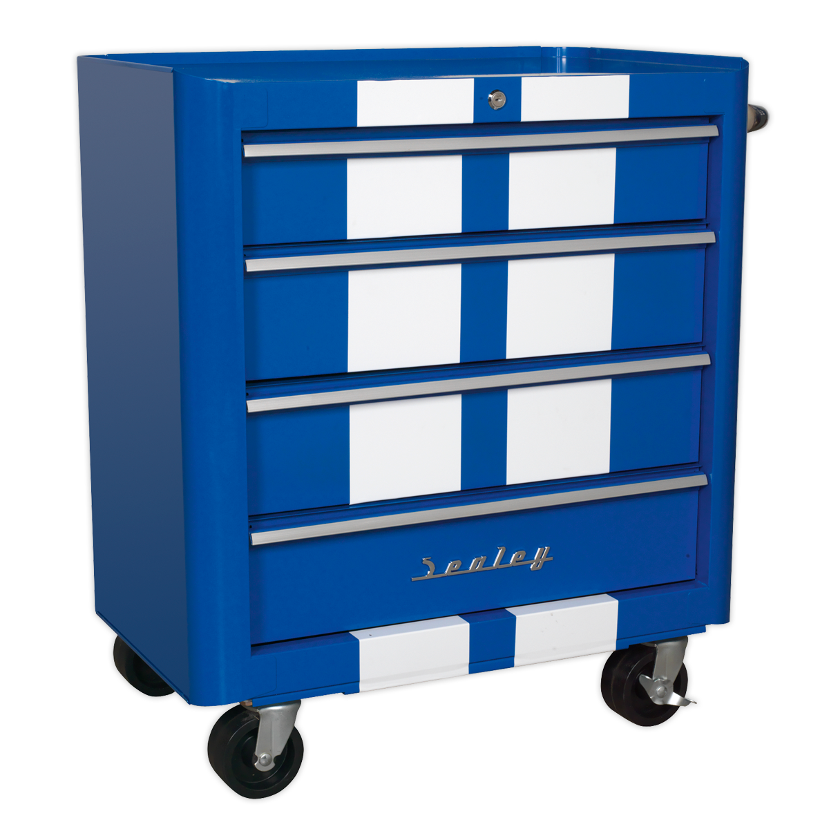 4 Drawer Retro Style Rollcab - Blue with White Stripes