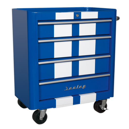 4 Drawer Retro Style Rollcab - Blue with White Stripes